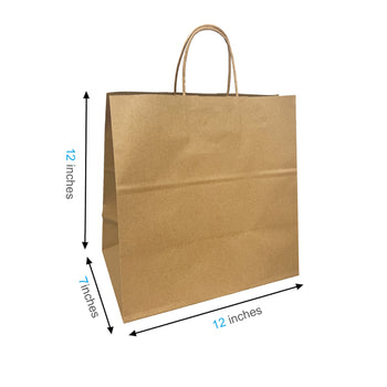 Pluto Kraft Paper Bags (12" x 7" x 12" with Twist Handles 250 pcs/case SKU #5437