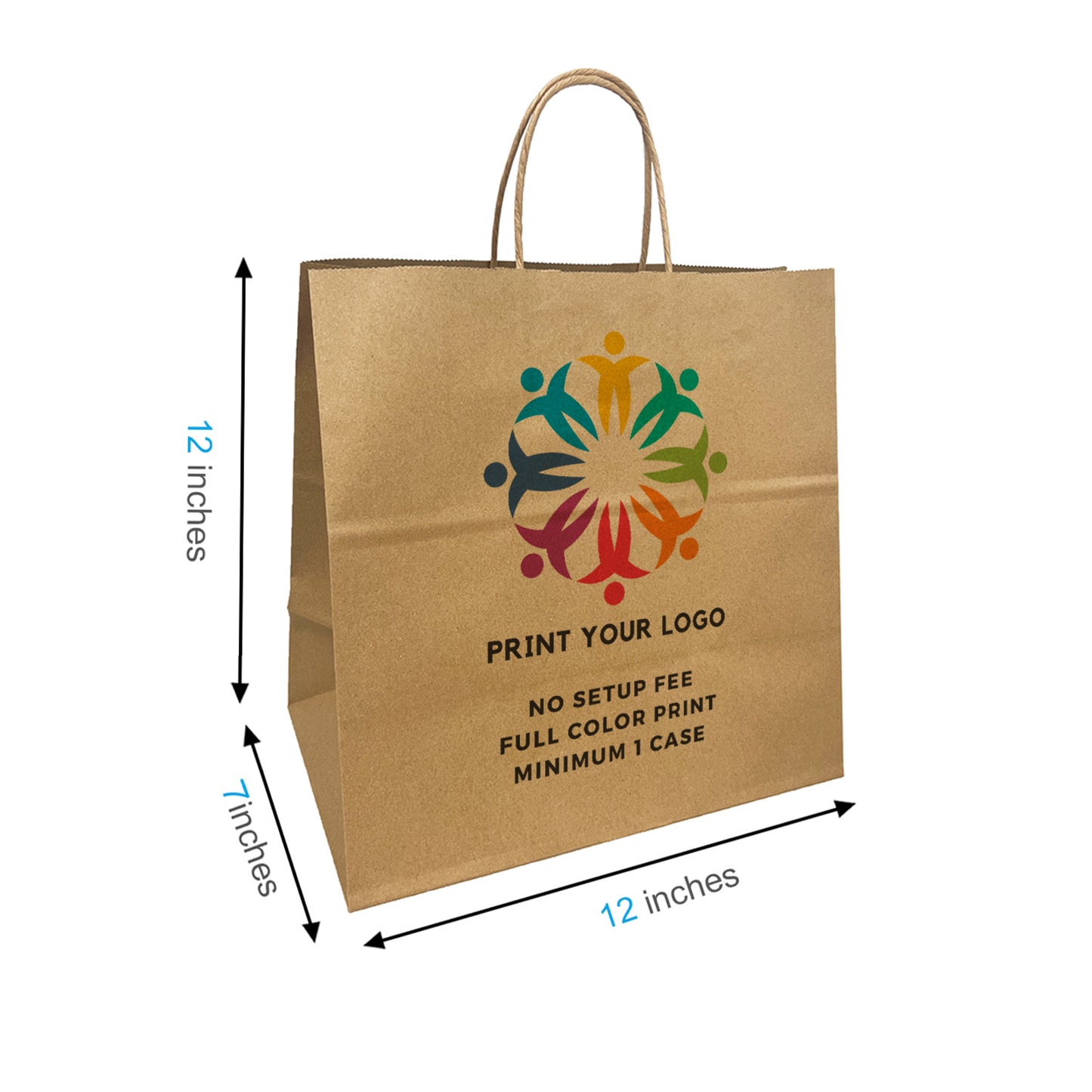 250pcs, Pluto 12x7x12 inches Kraft Paper Bags Twisted Handles; Full Color Custom Print, Printed in Canada