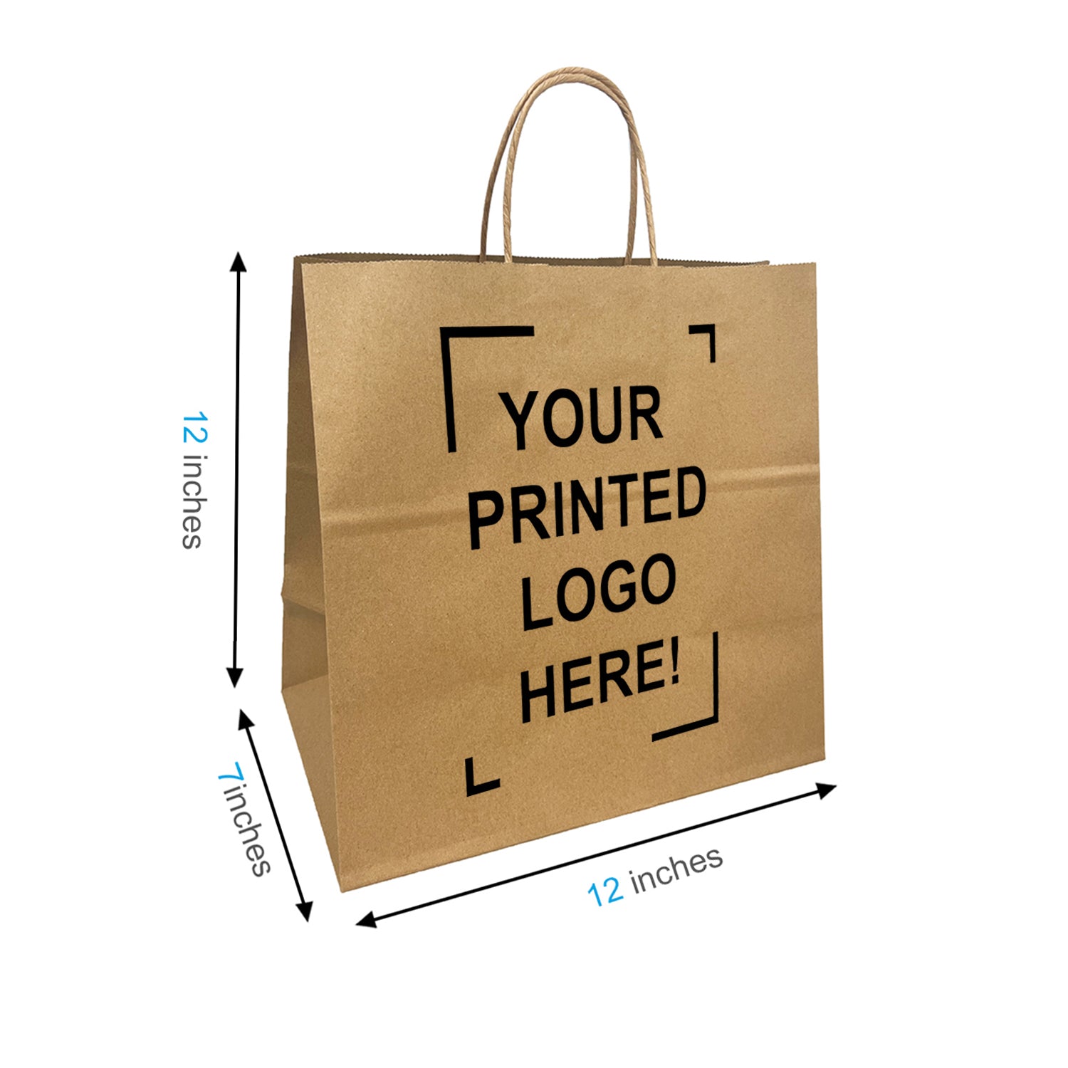 250pcs, Pluto, 12x7x12 inches, Kraft Paper Bags, with Twisted Handle