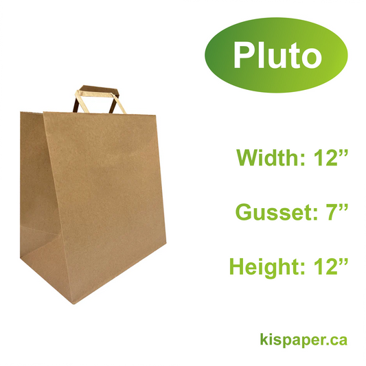 1272FB | 300pcs Pluto 12x7x12 inches Kraft Paper Bag with Flat Handles, $0.42/pc