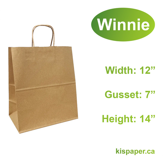 1274B | 250pcs Winnie 12x7x14 inches Kraft Paper Bag with Twisted Handles, $0.44/pc