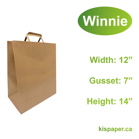 1274FB | 300pcs Winnie 12x7x14 inches Kraft Paper Bag with Flat Handles, $0.44/pc