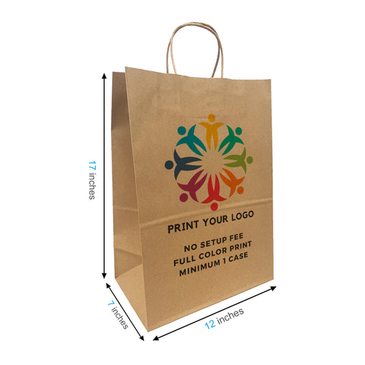 250pcs, Simba 12x7x17 inches Kraft Paper Bag Twisted Handles, Full Color Custom Print, Printed in Canada