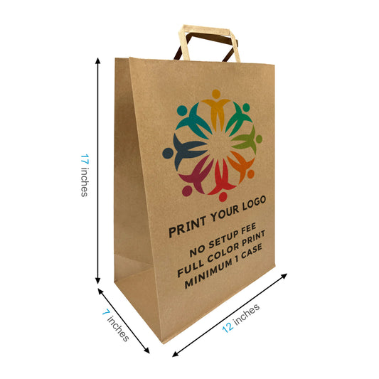 300pcs, Simba 12x7x17 inches Kraft Paper Bag Flat Handles, Full Color Custom Print, Printed in Canada