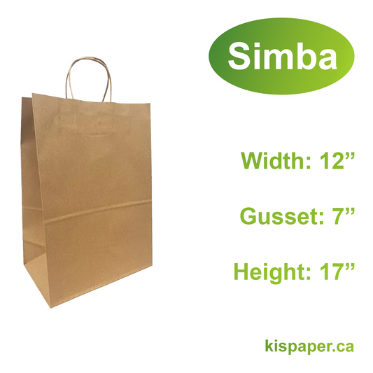 1277B | 250pcs Simba 12x7x17 inches Kraft Paper Bag with Twisted Handles, $0.48/pc