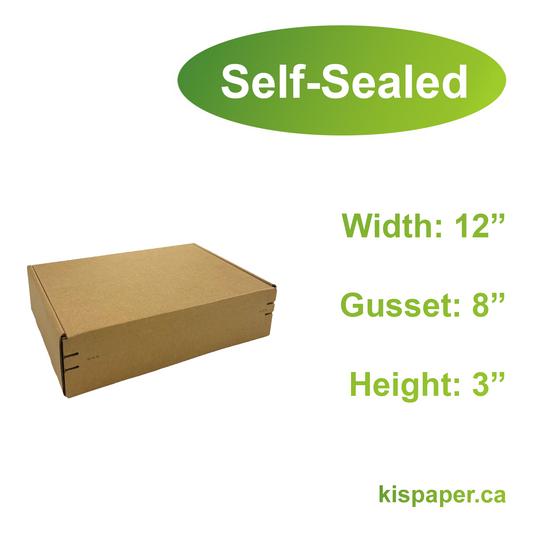 12" x 8" x 3" - Kraft Mailer Boxes Self-Seal Tape - Bundle of 40 - KIS PAPER - 1268; $1.485/pc