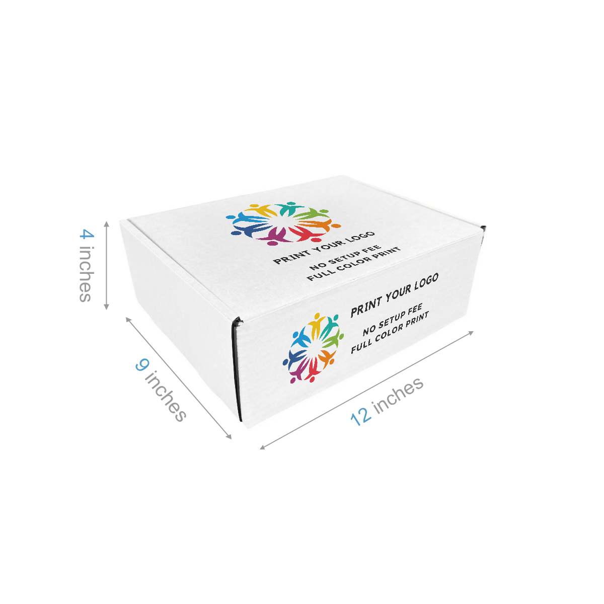 12" x 9" x 4" - Custom White Mailer Boxes - Bundle of 40 - KIS PAPER - 6102; Full Color Custom Print, Printed in Canada; From $3.67/pc