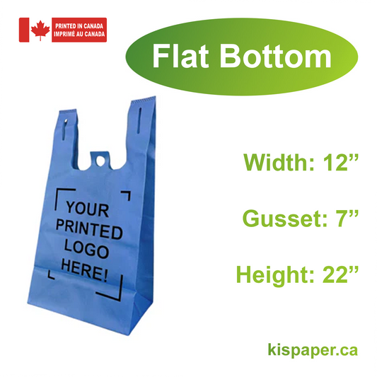 200pcs, Non-Woven Reusable T-Shirt Bag 12x7x22x7 inches Blue Shopping Bags Flat Bottom, One Color Custom Print, Printed in Canada