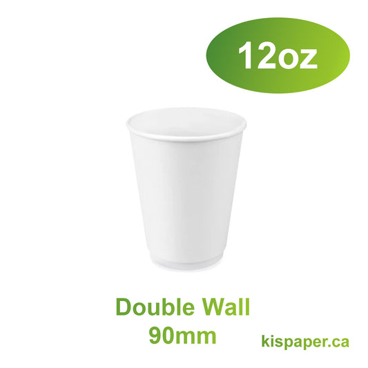 12oz - Double Wall Paper Hot Coffee Cup White with 90mm Opening - Carton of 500 - KIS PAPER - 1243; $0.19/pc