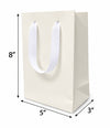 Euro Tote White Paper Shopping Bag 5"x3"x8" with White Grosgrain Ribbon Handles, 150 pcs/Case – SKU#6119