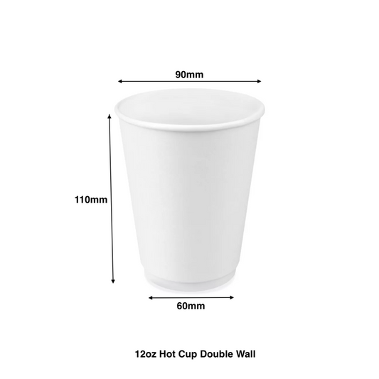 12oz - Double Wall Paper Hot Coffee Cup White with 90mm Opening - Carton of 500 - KIS PAPER - 1243; $0.123/pc