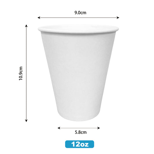 12oz - 90mm White Paper Hot Coffee Cup - Carton of 1000 - KIS PAPER - 5140; From $0.095/pc