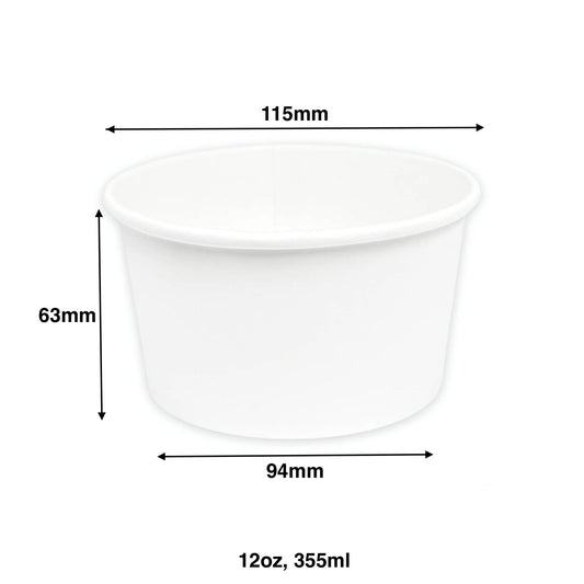 12oz - Paper Soup Container White - Carton of 500 - KIS PAPER - 1016; From $0.092/pc