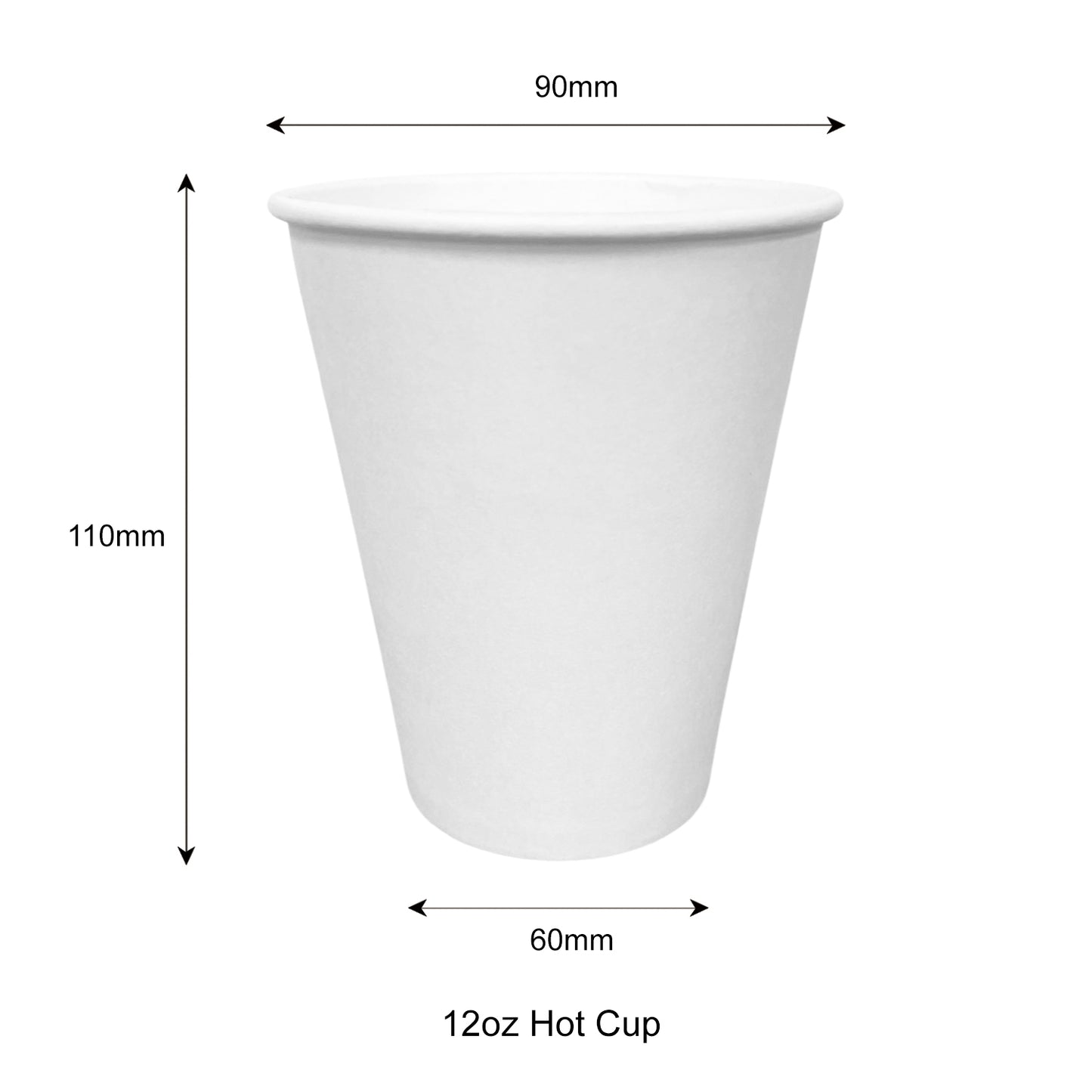 12oz - Single Wall Paper Hot Coffee Cup White with 90mm Opening - Carton of 1000 - KIS PAPER - 1242; $0.06/pc