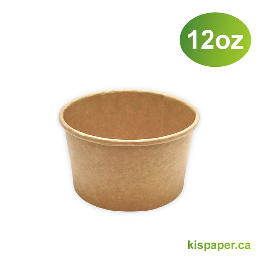 12oz - Paper Soup Containers Kraft - Carton of 500 - KIS PAPER - 5001; From $0.11/pc