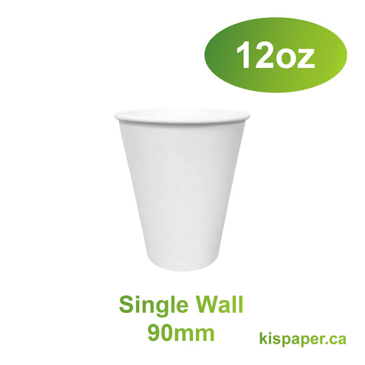 12oz - Single Wall Paper Hot Coffee Cup White with 90mm Opening - Carton of 1000 - KIS PAPER - 1242; $0.06/pc