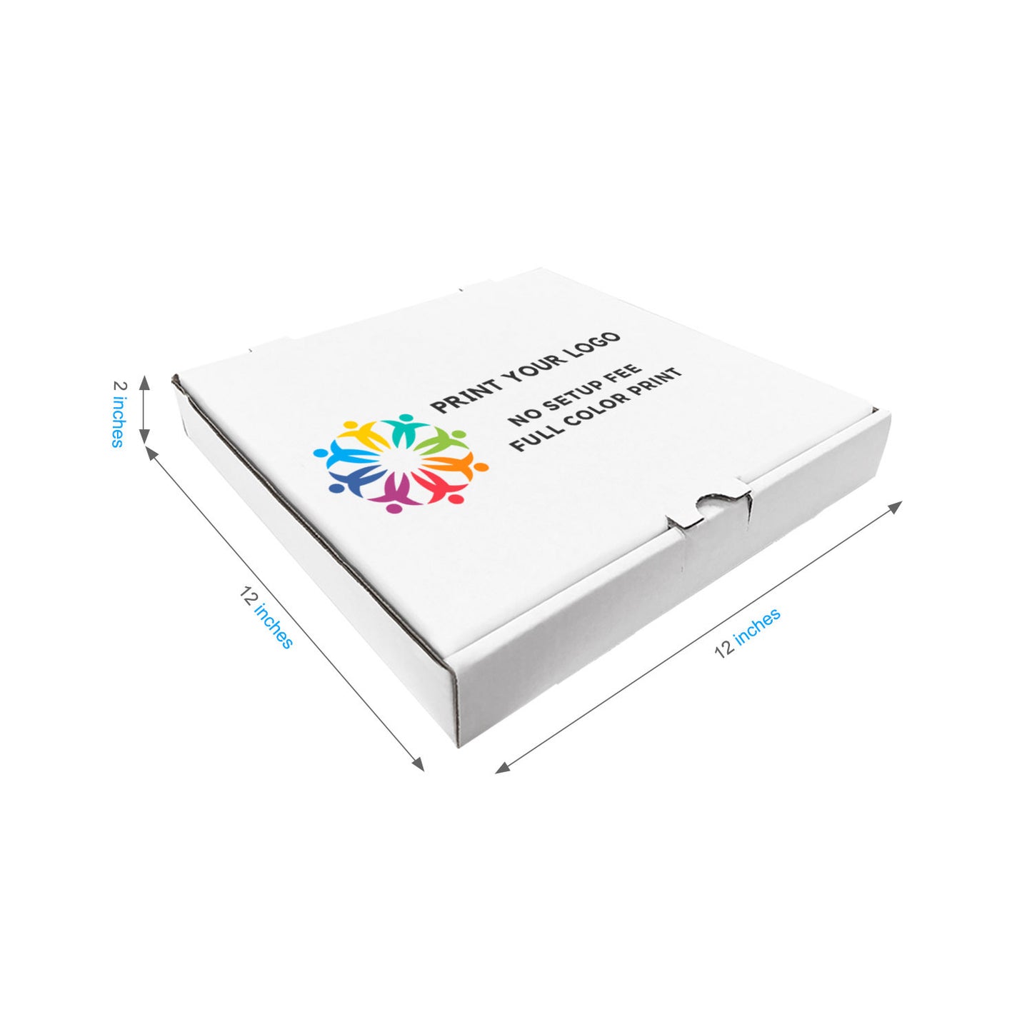 12" x 12" x 2" - Custom White Pizza Boxes - Carton of 50 - KIS PAPER - 1366; Full Color Custom Print, Printed in Canada; $1.32/pc