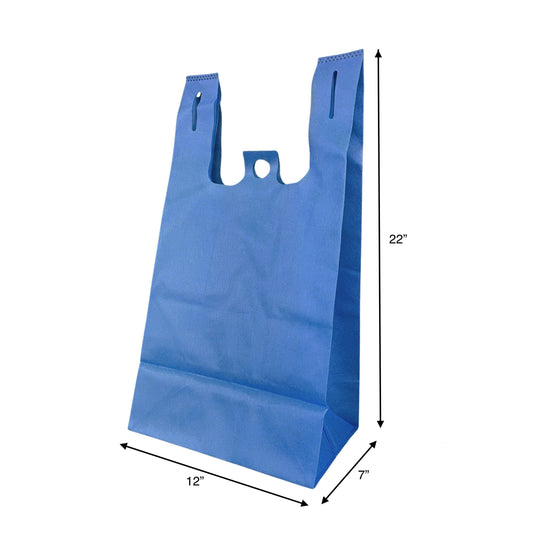 12" x 7" x 22" x 7" - Flat Bottom - Blue Non-Woven T-Shirt Bags - Carton of 200 - KIS PAPER - 5256; $0.48/pc