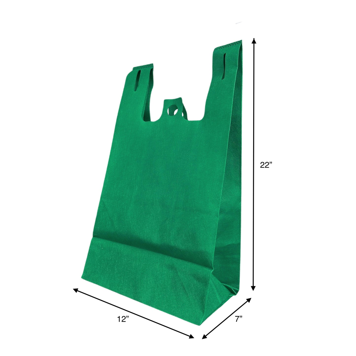 12" x 7" x 22" x 7" - Flat Bottom - Green Non-Woven T-Shirt Bags - Carton of 200 - KIS PAPER - 5255; $0.48/pc
