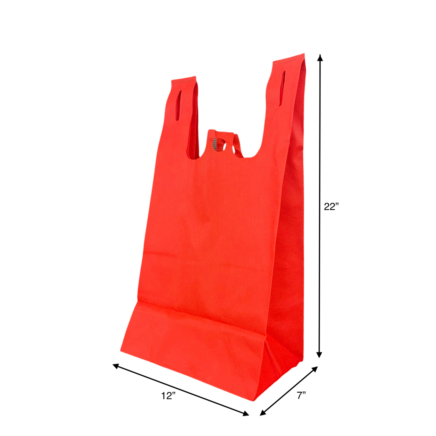 12" x 7" x 22" x 7" - Flat Bottom - Red Non-Woven T-Shirt Bags - Carton of 200 - KIS PAPER - 5254; $0.48/pc