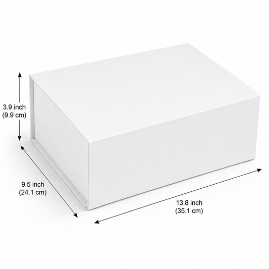Foldable Rigid Magnetic Closure Gift Box, White – 13.8 × 9.5 × 3.9 in | Pack of 10 | SKU 6352
