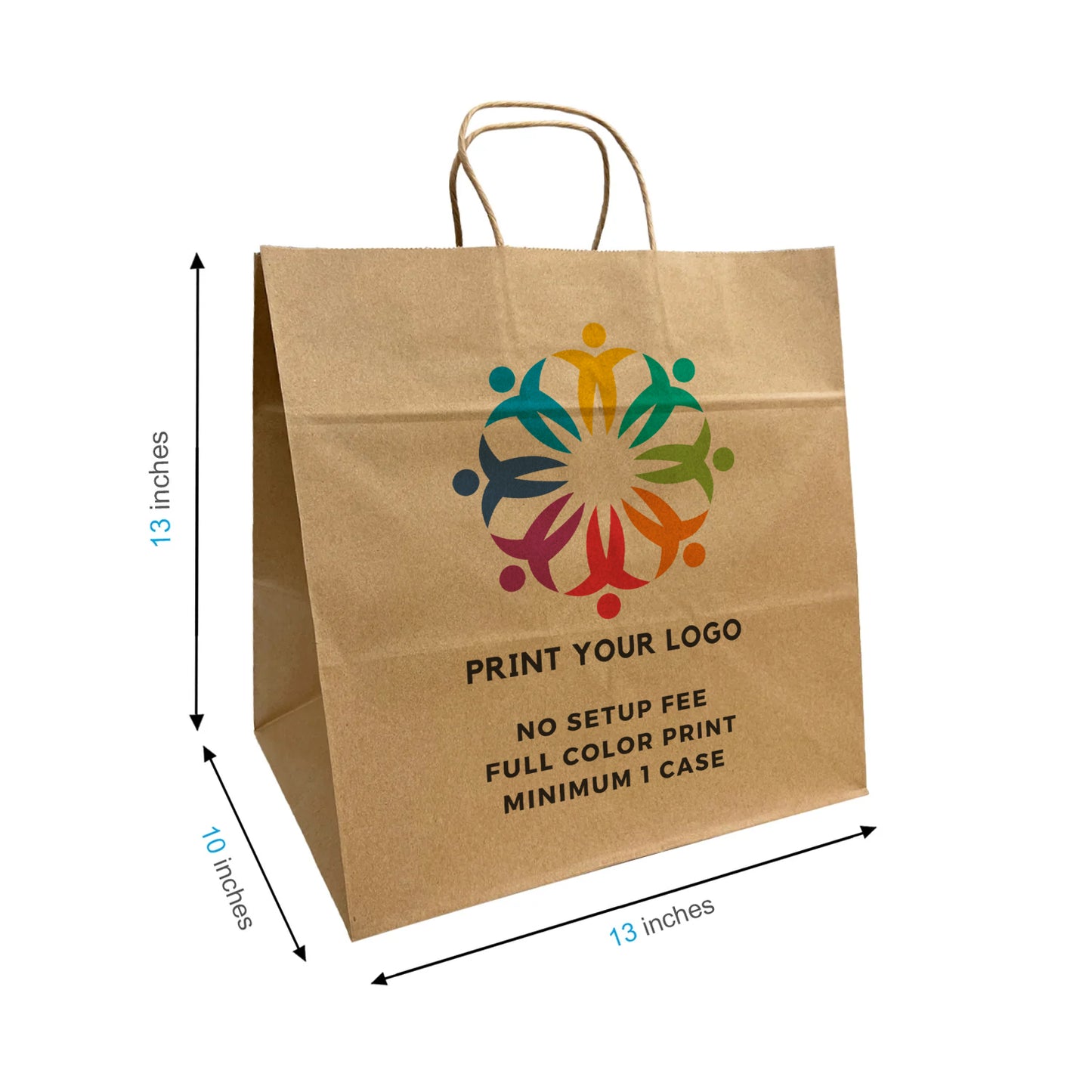 250pcs, Cake 13x10x13 inches Kraft Paper Bags Twist Handles; Full Color Custom Print, Printed in Canada