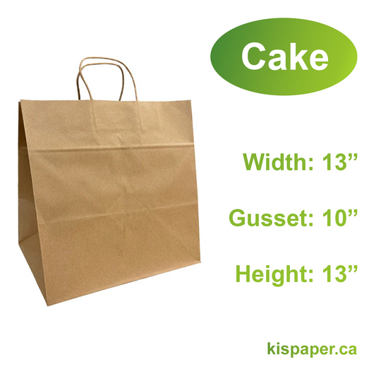 1303B | 250pcs Cake 13x10x13 inches Kraft Paper Bags Twisted Handles; $0.54/pc