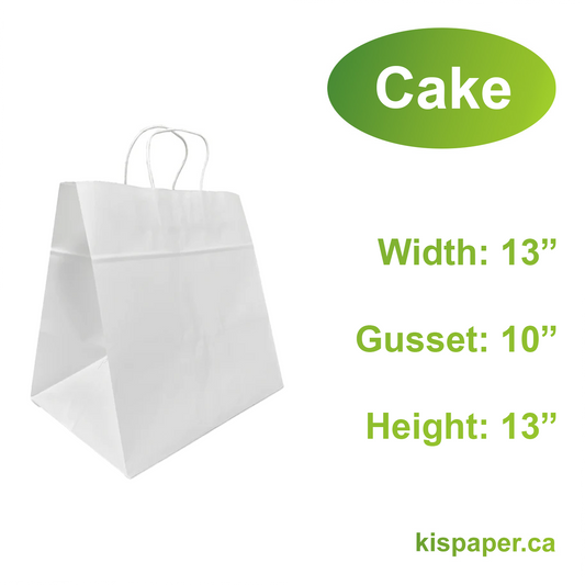 1303W | 250pcs Cake 13x10x13 inches White Paper Bags Twisted Handles; $0.65/pc