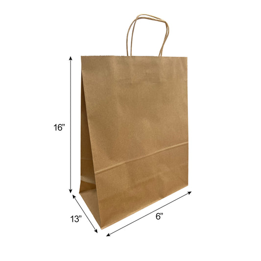 250 Pcs, Traveler, 13x6x16 inches, Kraft Paper Bags, with Twisted Handle