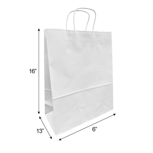 250 Pcs, Traveler, 13x6x16 inches, White Kraft Paper Bags, with Twisted Handle