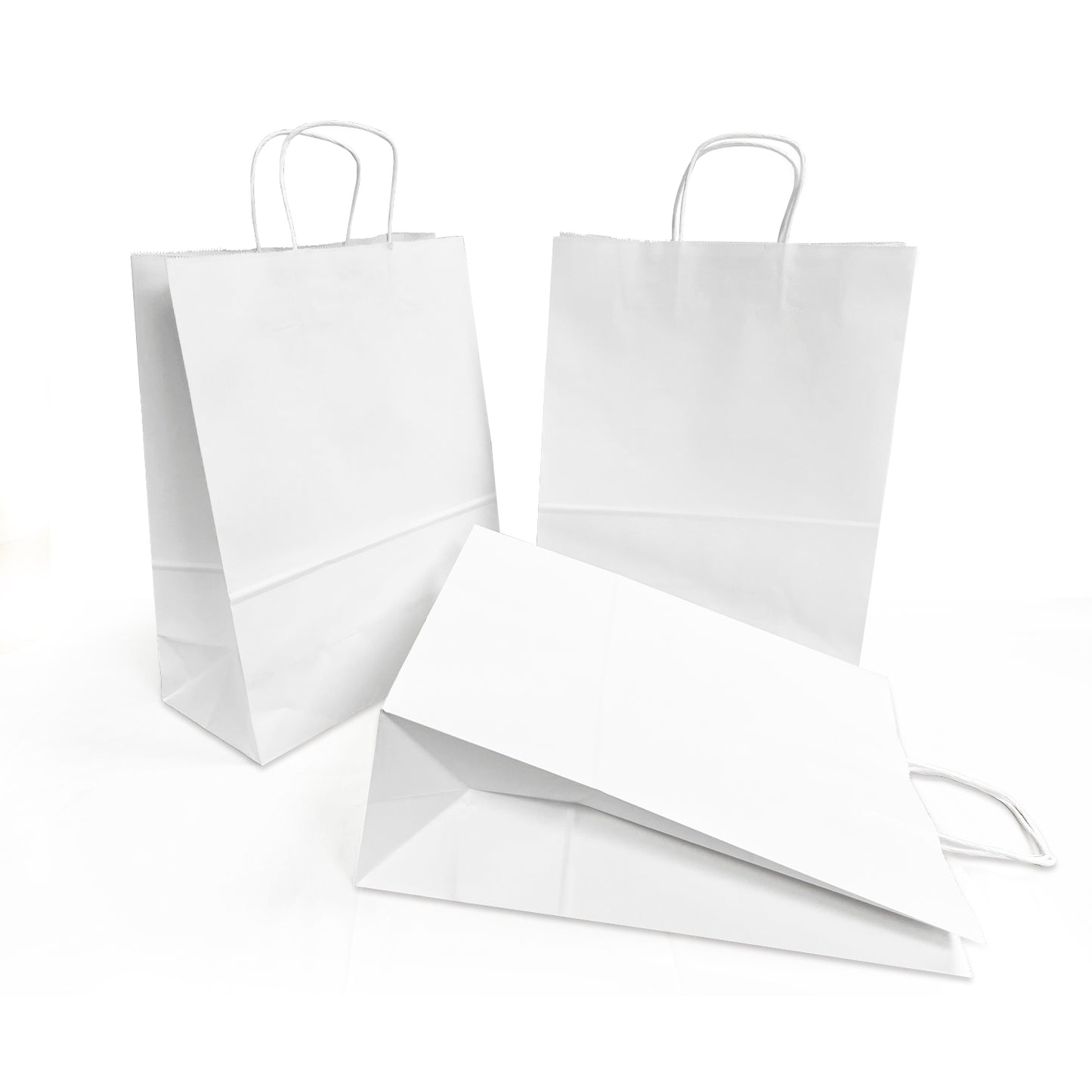 250 Pcs, Traveler, 13x6x16 inches, White Kraft Paper Bags, with Twisted Handle