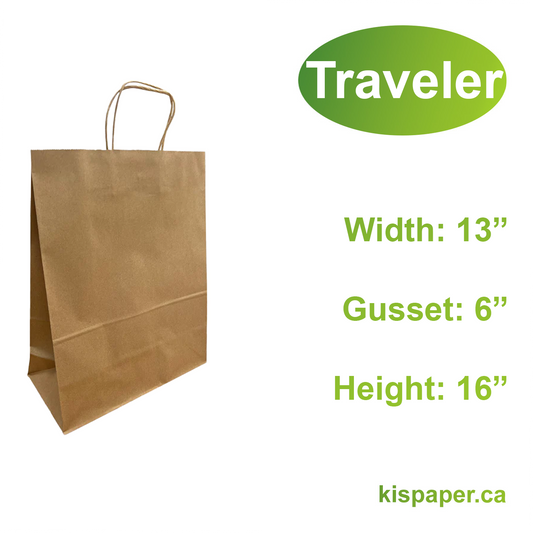 1366B | 250pcs Traveler 13x6x16 inches Kraft Paper Bags Twisted Handles; $0.50/pc