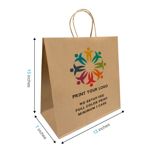 250pcs, Star 13x7x13 inches Kraft Paper Bags Twist Handles, Full Color Custom Print, Printed in Canada