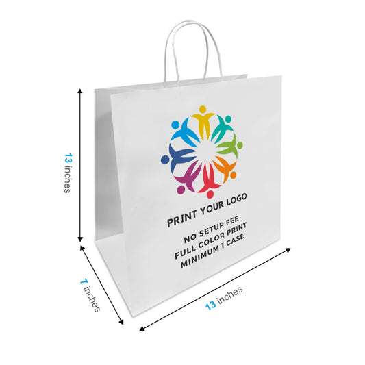 250pcs, Star 13x7x13 inches White Paper Bags Twist Handles, Full Color Custom Print, Printed in Canada