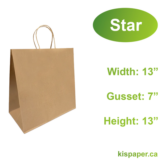 1373B | 250pcs Star 13x7x13 inches Kraft Paper Bags Twisted Handles; $0.40/bag