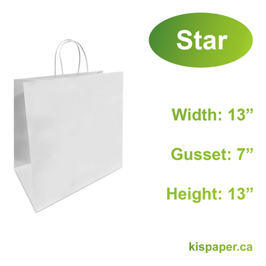 1373W | 250pcs Star 13x7x13 inches White Paper Bags with Twisted Handles; $0.40/bag