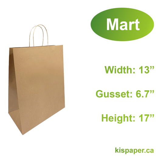 1377B | 250pcs Mart 13x7x17 inches Kraft Paper Bags Twisted Handles; $0.42/pc