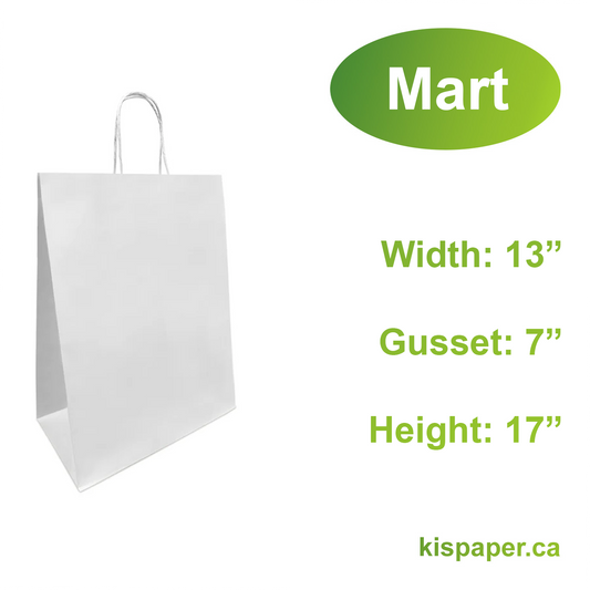 1377W | 250pcs Mart 13x7x17 inches White Paper Bags with Twisted Handles; $0.49/bag