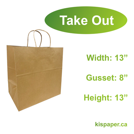 1383B | 200pcs Take Out 13x8x13 inches Kraft Paper Bag Cardboard Insert with Twisted Handles, $0.55/pc