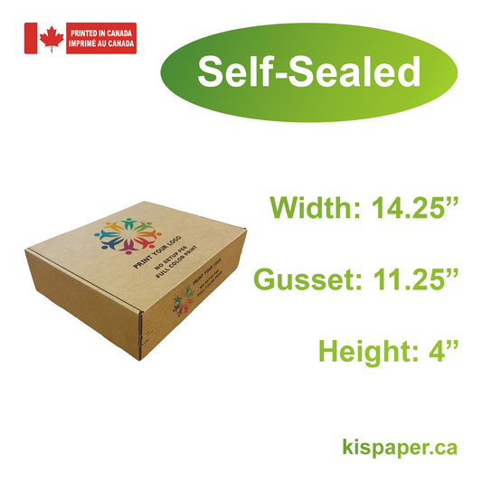 14.25" x 11.25" x 4" - Custom Kraft Mailer Boxes Self-Seal Tape - Bundle of 40 - KIS PAPER - 1279; Full Color Custom Print, Printed in Canada; From $2.796/pc