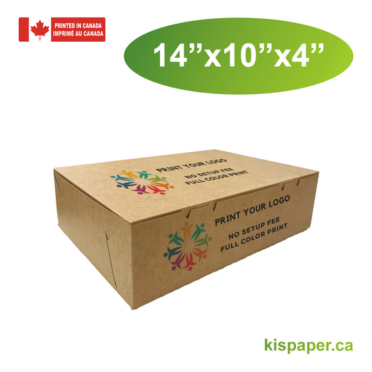 14" x 10" x 4" - Custom Kraft Bakery Boxes - Carton of 100 - KIS PAPER - 5335; Full Color Custom Print, Printed in Canada; $1.3/pc