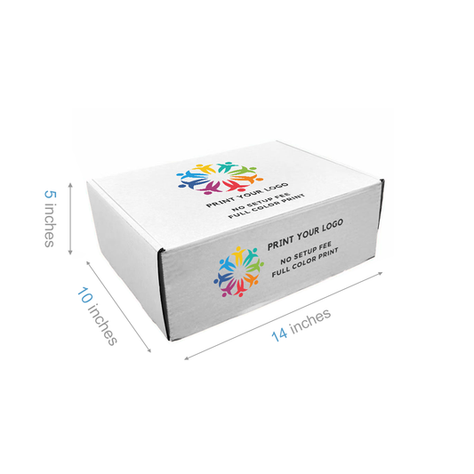 14" x 10" x 5" - Custom White Mailer Boxes - Bundle of 40 - KIS PAPER - 6105; Full Color Custom Print, Printed in Canada; From $2.44/pc