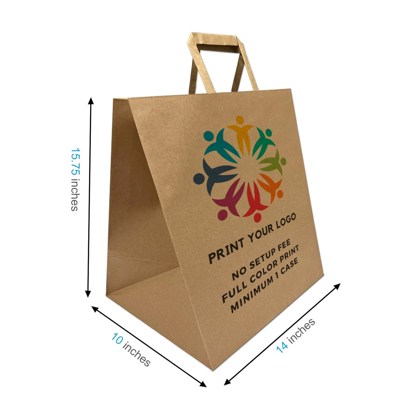 250pcs, Super Royal 14x10x15.75 inches Kraft Paper Bags Flat Handles; Full Color Custom Print, Printed in Canada