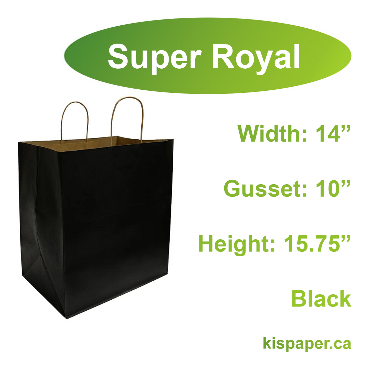 1410BLK | 200pcs Super Royal 14x10x15.75 inches Black Paper Bags with Twisted Handles; $0.65/pc