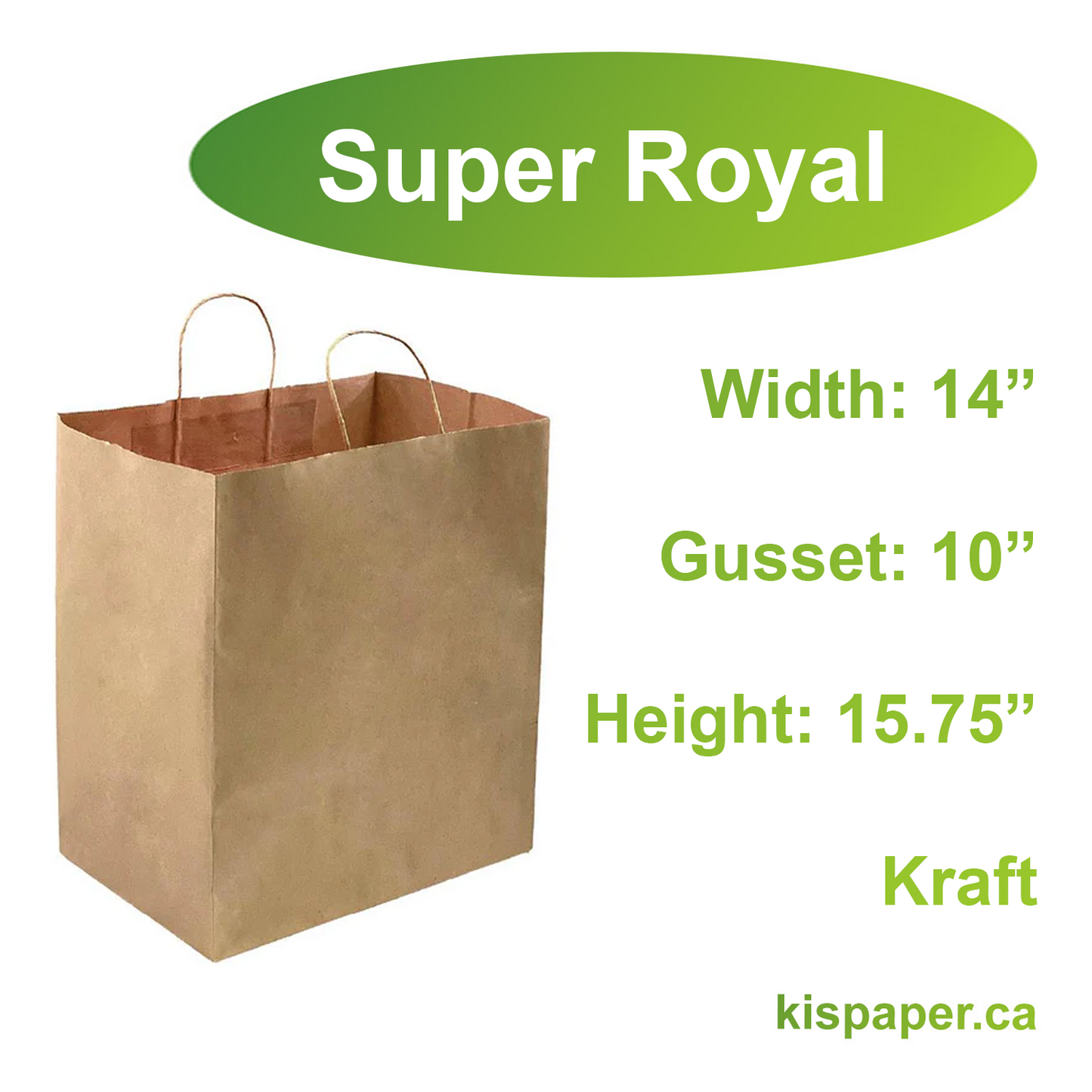 1410B | 200pcs Super Royal 14x10x15.75 inches Kraft Paper Bags Twisted Handles; $0.52/pc,