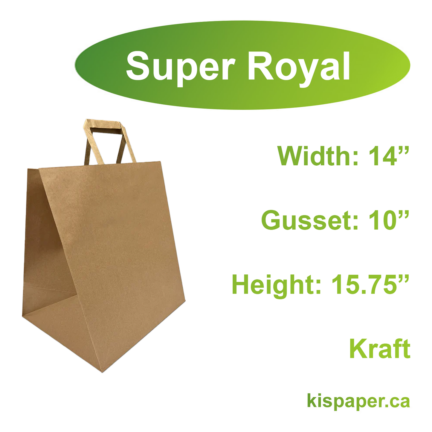 1410FB | 250pcs Super Royal 14x10x15.75 inches Kraft Paper Bag Flat Handles; $0.52/pc