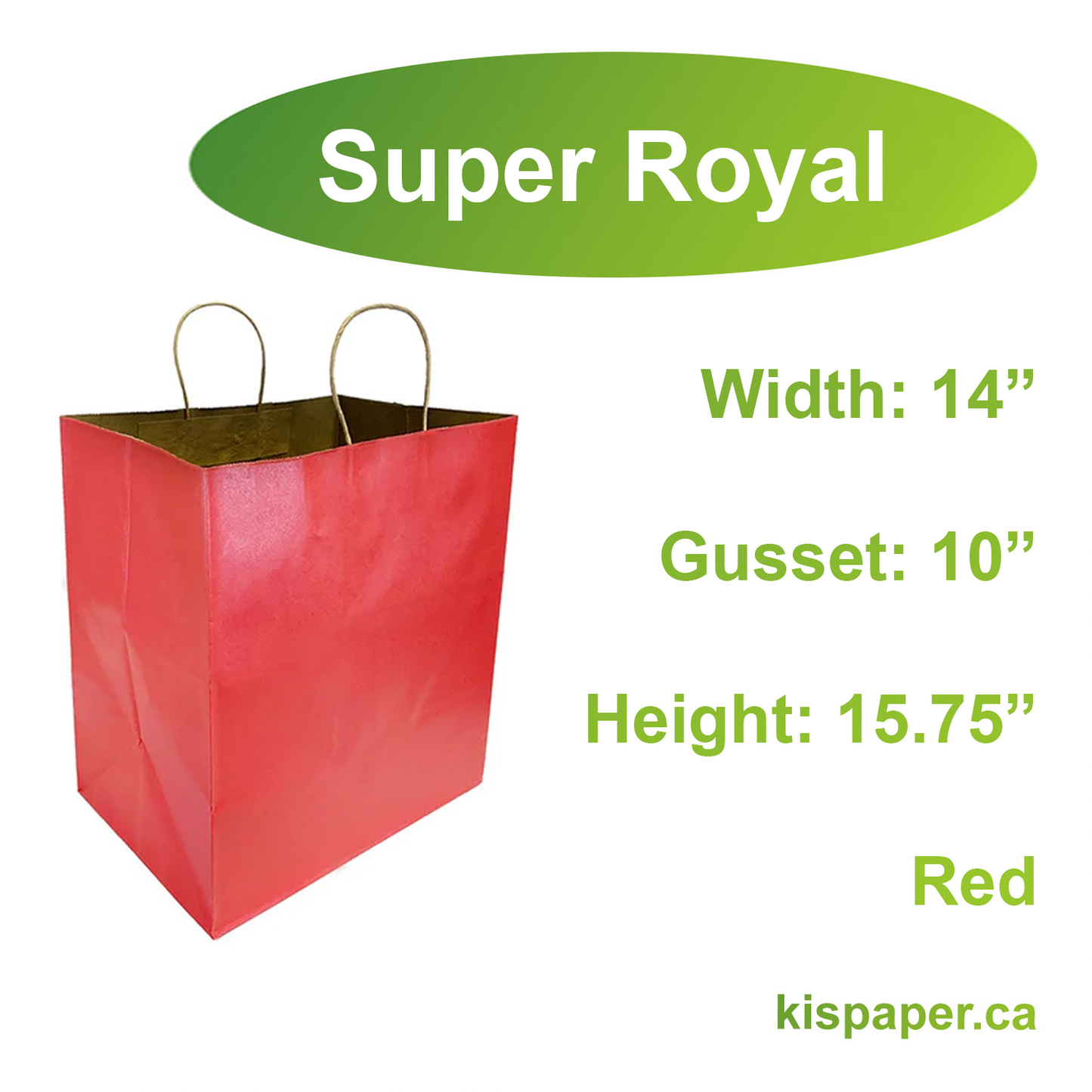 1410RED | 200pcs Super Royal 14x10x15.75 inches Red Paper Bags with Twisted Handles; $0.65/pc