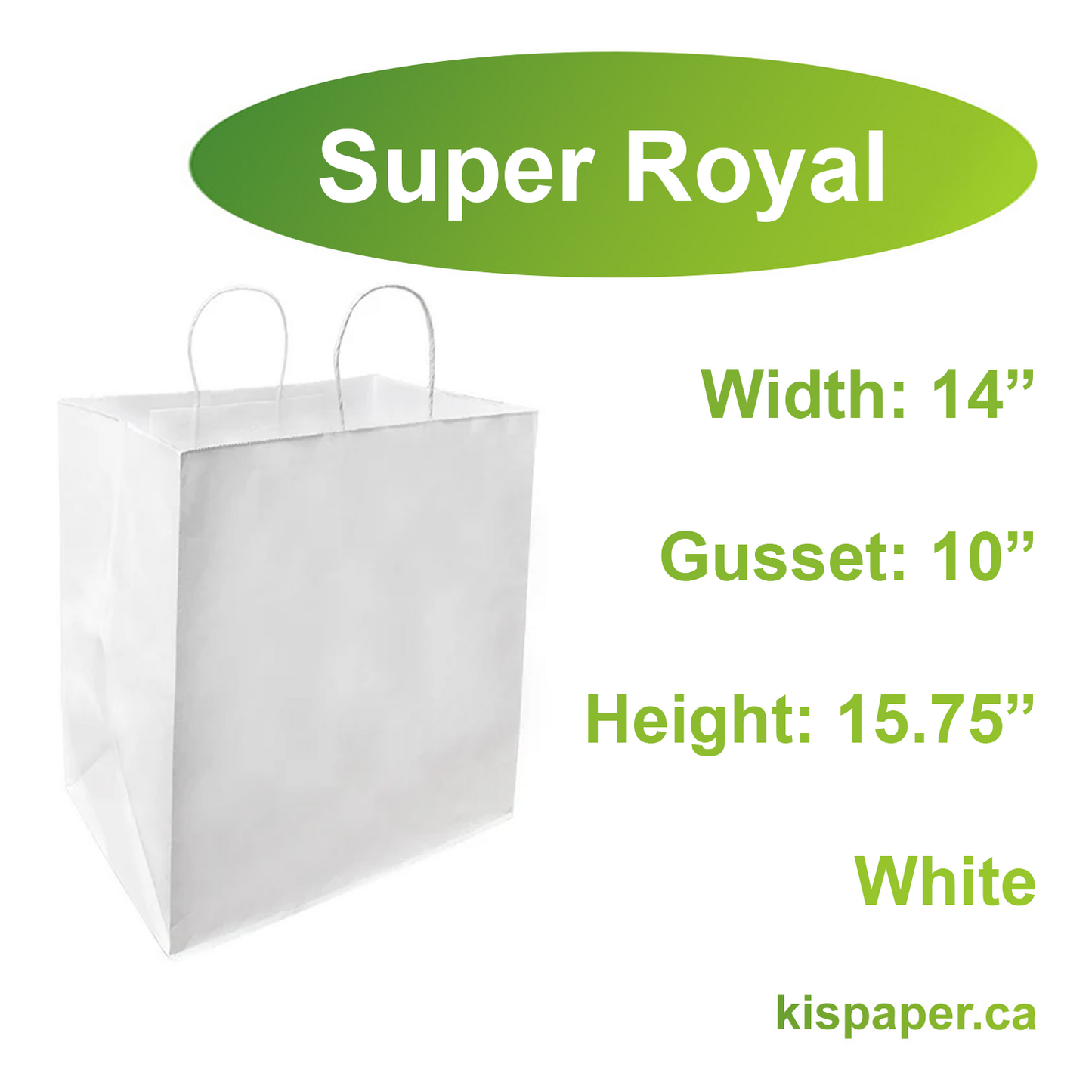 1410W | 200pcs Super Royal 14x10x15.75 inches White Paper Bags Twisted Handles; $0.55/pc