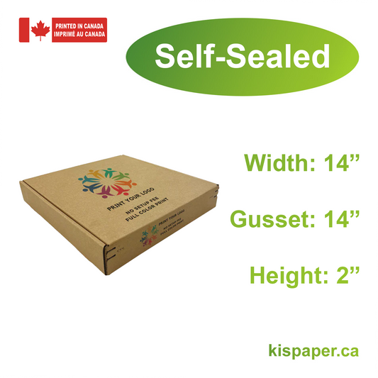 14" x 14" x 2" - Custom Kraft Mailer Boxes Self-Seal Tape - Bundle of 40 - KIS PAPER - 1278; Full Color Custom Print, Printed in Canada; From $2.823/pc