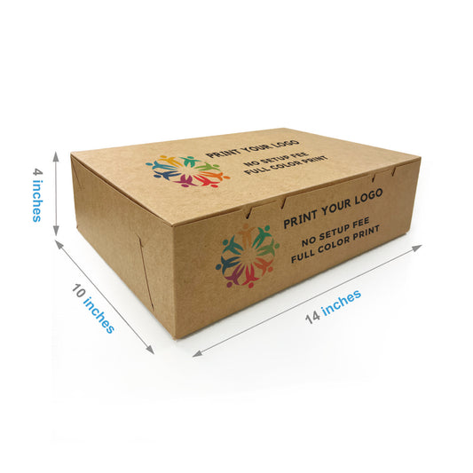 14" x 10" x 4" - Custom Kraft Bakery Boxes - Carton of 100 - KIS PAPER - 1290; Full Color Custom Print, Printed in Canada; $1.3/pc